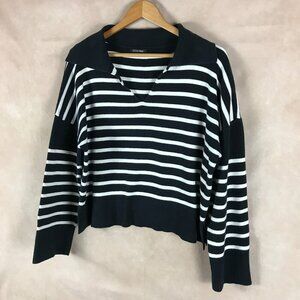 Papermoon Black/White Striped Cotton Polo Sweater Size Large